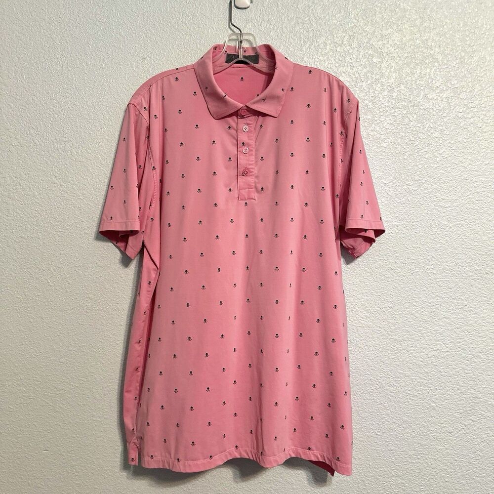 G/Fore G4 Golf Polo Shirt  Mens XL Skulls & Tees Print Small Pink Design